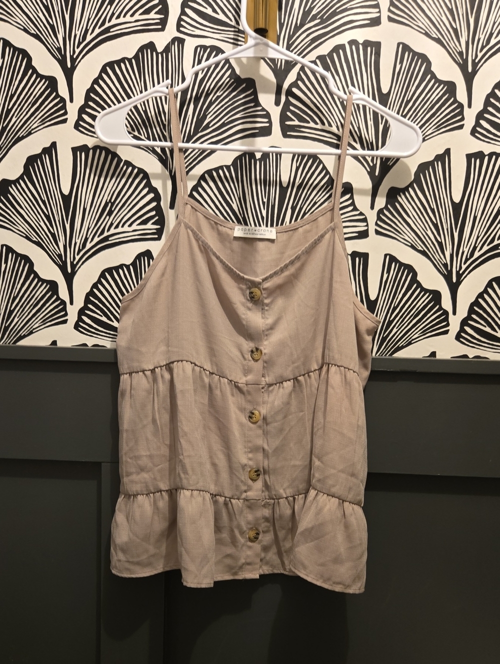 Paper Crane Taupe Button-Front Spaghetti Strap Camisole